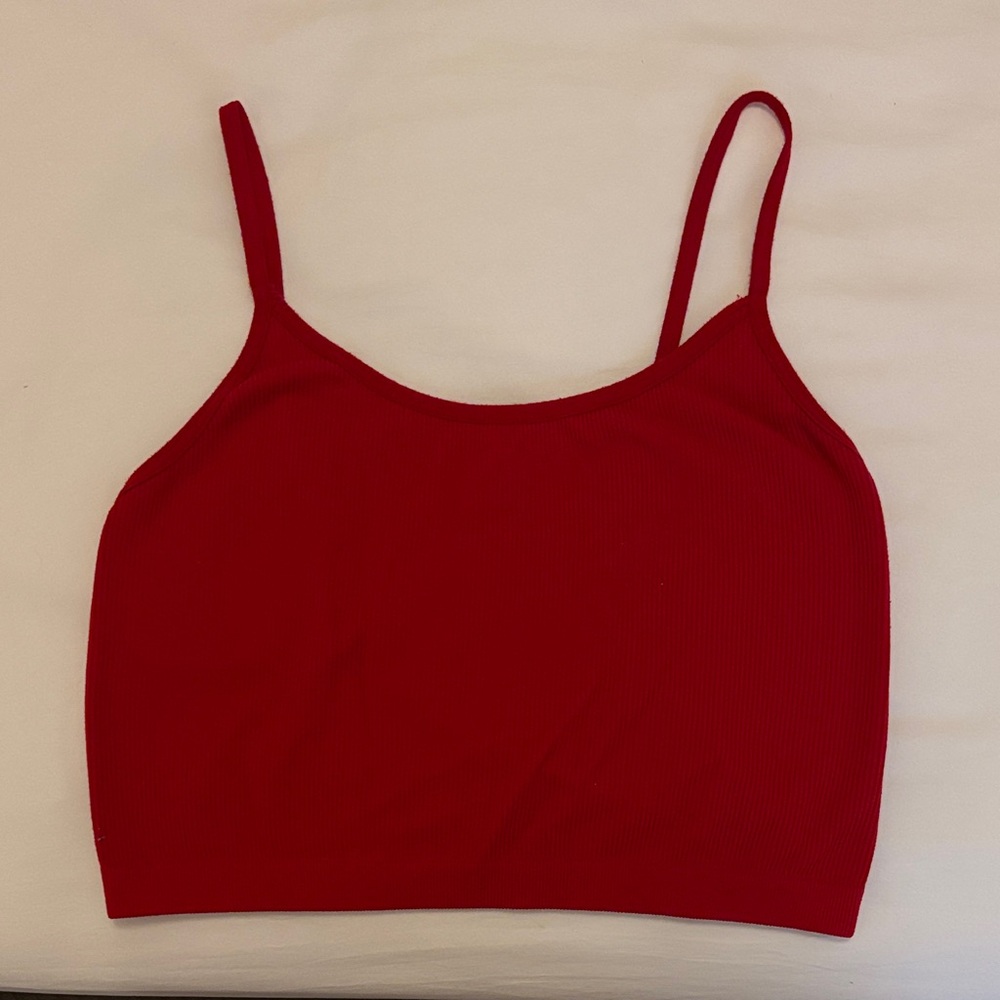 Red Ribbed Crop Top